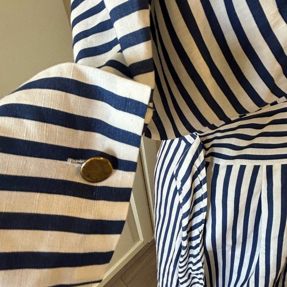 Zara Linen-blend Blue & White Stripe Dress Size M - Picture 4 of 6